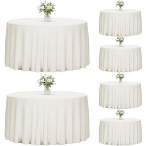 Fixwal 120 Inch [for 60-80'' Tables] Ivory Round Tablecloth, 6 Pack Round Table Cloth Polyester Fabric Washable Table Covers for Wedding, Party, Banquet, Dining, Birthday Events