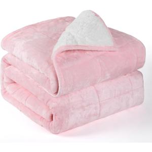 Alomidds Sherpa Fleece Weighted Blanket for Adult,12 lbs Twin Size Weighted Blankets with Ultra-Soft Fleece and Cozy Thick Warm Sherpa,Fluffy Flannel Heavy Blanket for Sofa Bed,48 x 72 inches,Pink