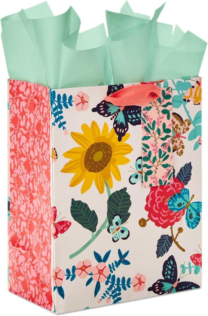 Hallmark 9" Medium Gift Bag with Tissue Paper (Bright Flowers) for Valentine's Day, Easter, Birthdays, Bridal Showers, Weddings, Baby Showers, Mother's Day