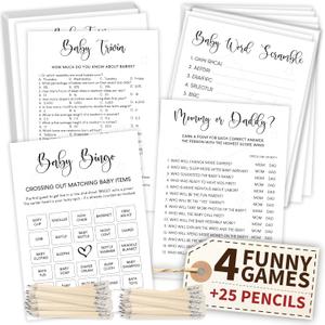 Woodamore Fun Baby Shower Games Gender Neutral - Baby Shower Bingo Game For Girl, Baby Shower Trivia, Games For Boy, Funny Word Scramble Card Decorations