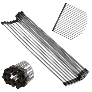 Roll Up Dish Drying Rack 17.7" x 16" - Over The Sink for Kitchen Counter, Foldable SUS304 Stainless Steel Dish Drying Rack for Cups, Utensils, Fruits, Vegetables