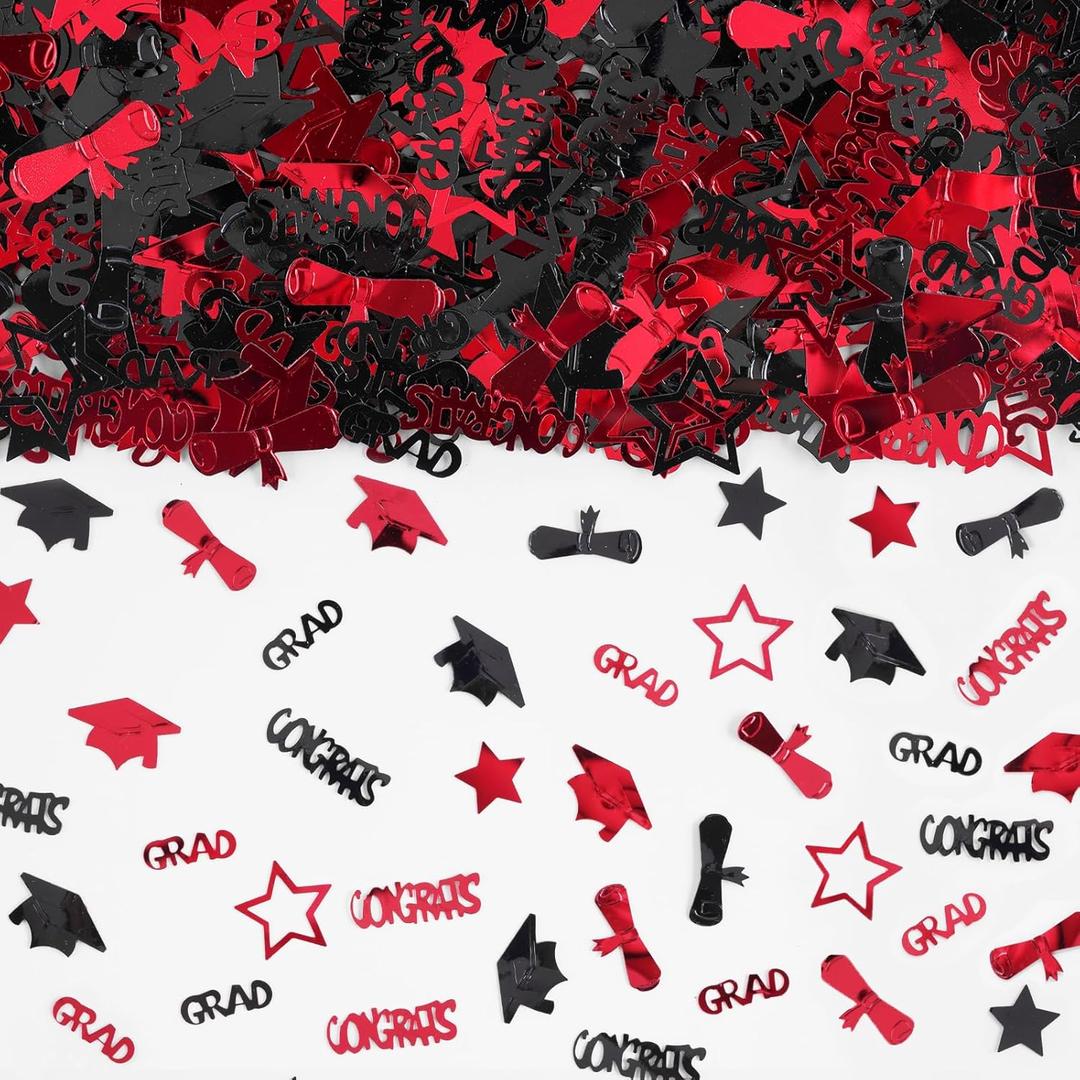 Alynta Black and Red Graduation Confetti 2000Pcs 2.1oz Class of 2026 Graduation Table Confetti Congrats Grad Table Confetti for Table Gift Bags Cards Grad Decorations