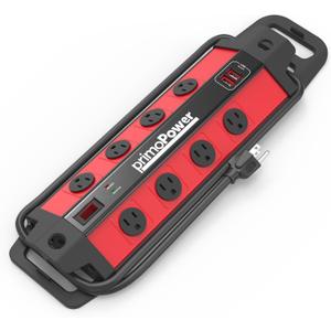 Metal Workshop Surge Protector Power Strip with 2 USB Ports - 8 Spaced Outlets, 500J Surge & Overload Protection, 4FT 14AWG Cord, Rugged Metal Housing, 125V/15A/1875W, Ideal for Indoor Workshop