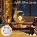 Lewondr Ramadan Moon Lamp, Crescent Moon with Star Table Lamp, Battery Powered Ramadan Desk Lamp Decorations Crescent Table Light Bedside Night Stand Desktop Living Room Home Decor, Eid Mubarak Decor
