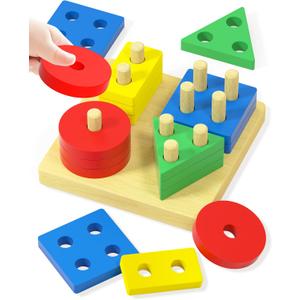 Montessori Toys for 1 2 3 Year Old Boys Girls Toddlers, Wooden Sensory Toys for Ages 2-4 0-2, 1 2 Year Old Boy Girl Birthday Gifts, Educational Toddler Learning Puzzles Toys - Square