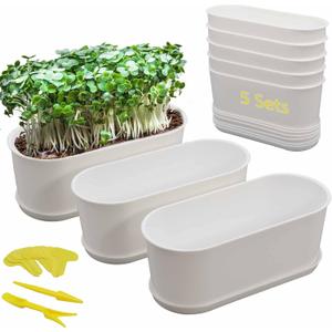 5-Pack Herb Planter,Window Boxes Planters with Multiple Drainage Holes,8.5" x 3.3" Oval Herb Garden Planter indoor/outdoor for Grow Plants, Flowers or Succulents, Deck Railing Window Planter Box