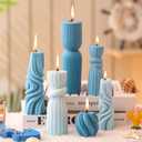 Threlaco 6 Pcs Pillar Candles Modern Aesthetic Ribbed Decorative Candle Set Cute Soy Wax Scented Ribbed Decor for Home(Blue, 2.36-6.89 Inch)