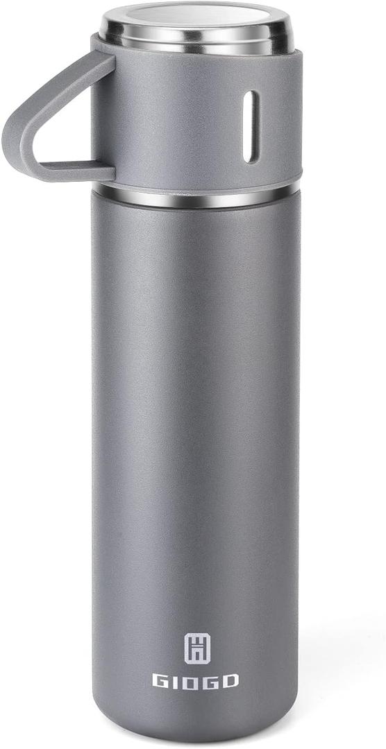 Stainless Steel Thermo 16.9oz Vacuum Insulated Bottle with Cup for Coffee Hot drink and Cold drink water flask.(Gray,Single)