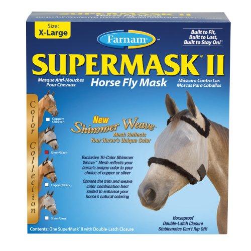 Farnam SuperMask II Shimmer Weave Horse Fly Mask, X-Lrg. Size, Silver Mesh with Blue Trim