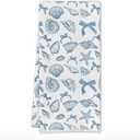 Blue Bow Beach Coastal Seashell Kitchen Towels, Coastal Nautical Dish Tea Towels, Preppy Ocean Conch Shell Starfish Decorative Hand Towel for Kitchen Bathroom, 16x24 Inch