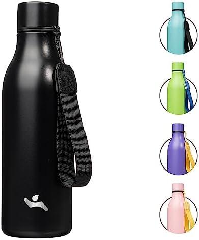 Konokyo Insulated Water Bottle with Strap,18 oz Double Wall Stainless Steel Vacuum Bottles Metal Water Flask,Black
