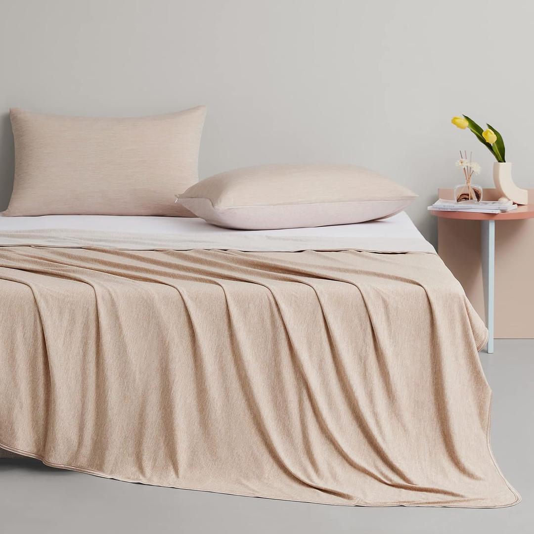 Elegear Cooling Blanket Beige 51" x 67" + Cooling Pillow Cases Beige Queen 20'' x 30''