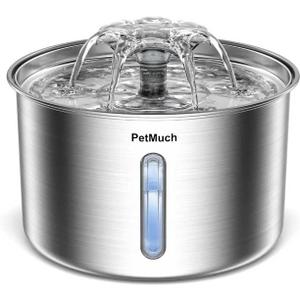 Cat Water Fountain Stainless Steel, 102oz/3L Automatic Pet Water Fountain for Cats & Small Dogs,Ultra-Quiet Pump with White led Light, Water Level Window