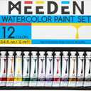 MEEDEN Watercolor Paint Tubes Set - 12 x 12ml (0.4 oz) Colors Painting Set Art Supplies - Non Toxic Water Color Paint for Adults Beginners Students