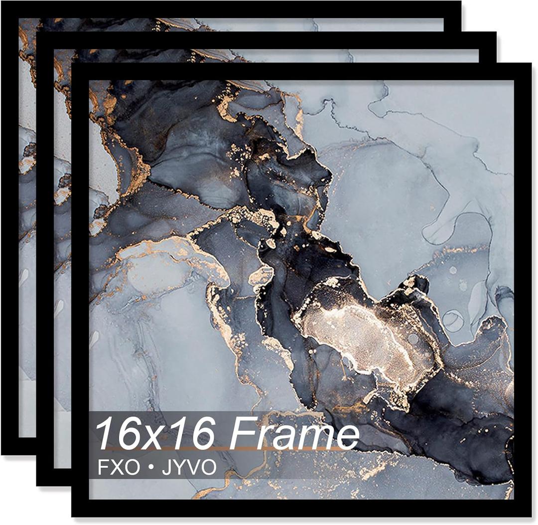 16x16 Frame Set of 3, Black Picture Frame for 16 x 16 Square Picture Poster Photo, Light Weight and High Transparent 16 by 16 Frame for Wall - 3 Pack/Black/16 x16
