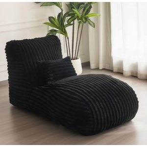 MAXYOYO Chaise Lounge with Pillow, Ergonomic Chaise Lounge Chair Indoor, Soft Fabric Velvet Floor Sofa, Fainting Couch for Bedroom Living Room, Black