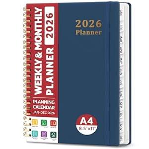 2026 Planner, Weekly and Monthly Planner, January 2026 - December 2026, Hardcover 2026 Calendar Planner Book with Tabs For Women & Men, Inner Pocket, Spiral Bound, Perfect for Office Home School Supplies - A4 (8.5" x 11"), Stargaze