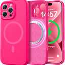 Liquid Silicone Strong Magnetic Case for iPhone 16 Pro Max Compatible with Magsafe & Magnetic Car Phone Mount, Full Camera Protection, Military Shockproof & Anti-Scratch Microfiber Lining Cover, Red