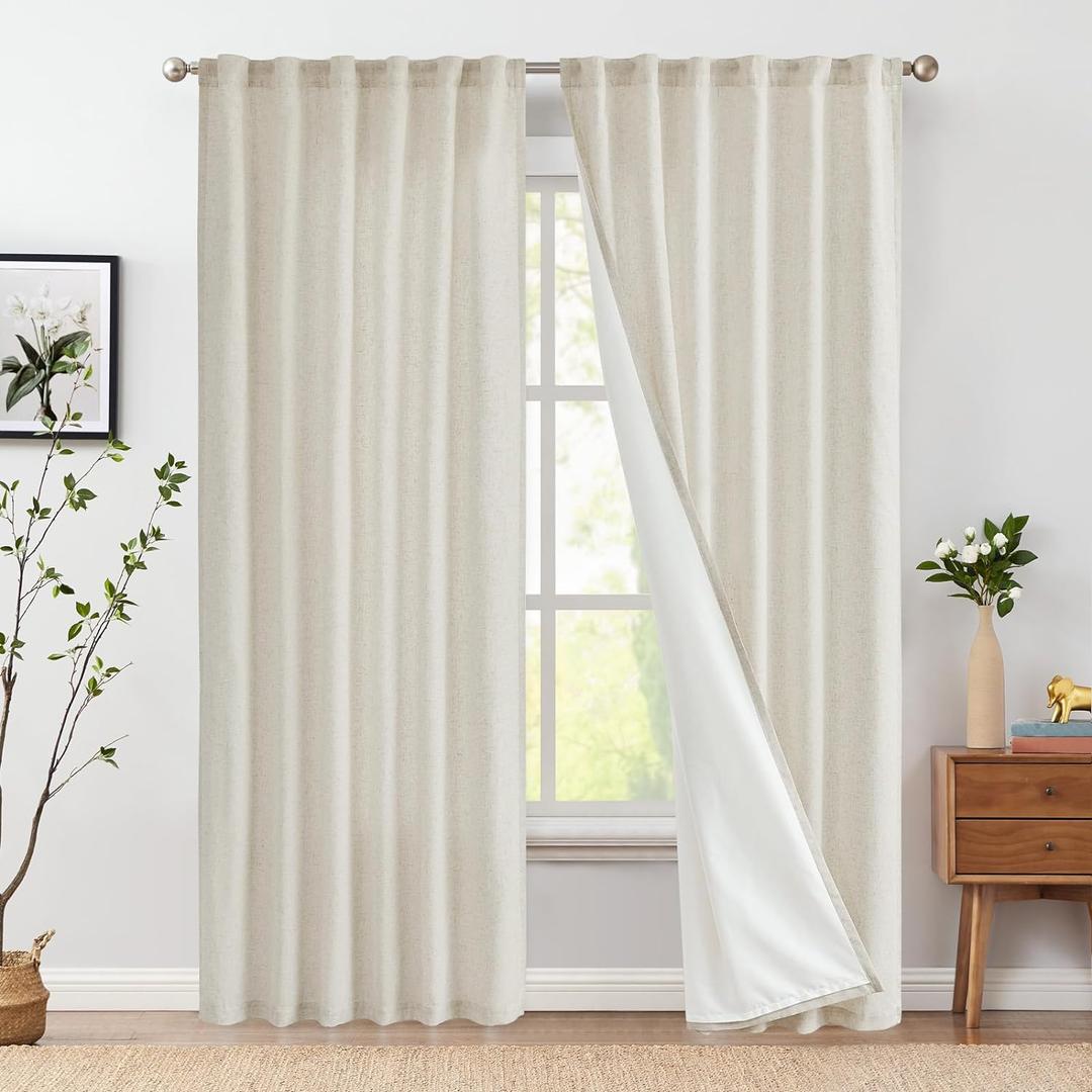 jinchan Linen Beige Curtains 108 Inches Extra Long for Living Room Farmhouse Rod Pocket Back Tab Light Filtering Window Drapes with Lined for Bedroom Crude 2 Panels Ecru (50"W x 108"L (Pack of 2), Lined Ecru)