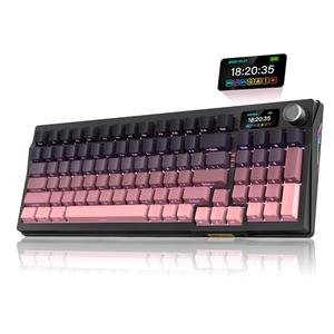 RedThunder K95 Wireless Mechanical Keyboard,TFT Screen & Knob, Trip-Modes Connection, Gasket Custom Hot-Swap Keyboard, RGB Backlit, Pre-lubed Linear Switches, Side Printed PBT Keycaps, Gradient Pink