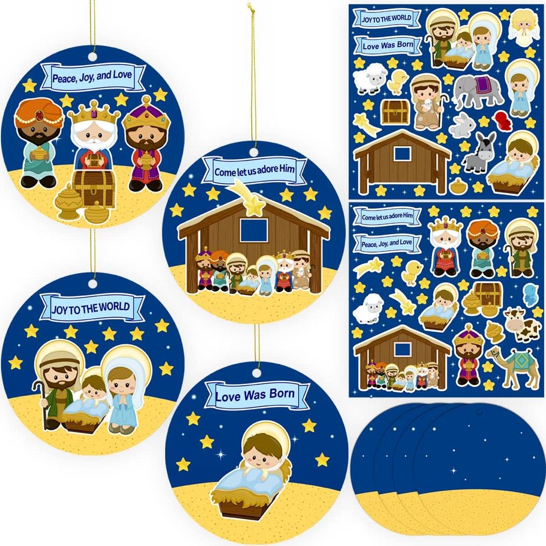 Nativity Stickers Religious Christmas Craft for Kids Make A Nativity Scene Ornament Set for Christmas Tree Party Home School Game Activity 24Pcs