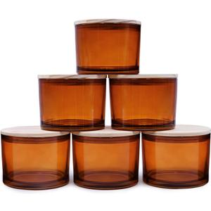 18 OZ Thick Candle Jars for Making Candles 6 Pcs, Empty Jars with Wood Lids for Candle Making, Sample Container,Clear Brown