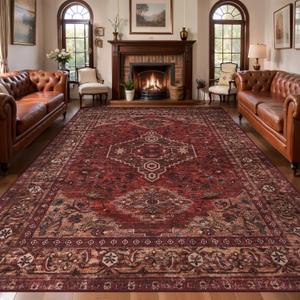 Tangsoo Red 9x12 Washable Area Rugs for Living Room, Non Slip Large Rugs