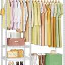 F4 Heavy Duty Clothes Rack (With Hanger Rod) Freestanding Clothing Racks for Hanging Clothes，Adjustable Closet Organizer System, Portable Garment Rack 45"W x 15.8"D x 71.3"H,Max Load 600LBS,White