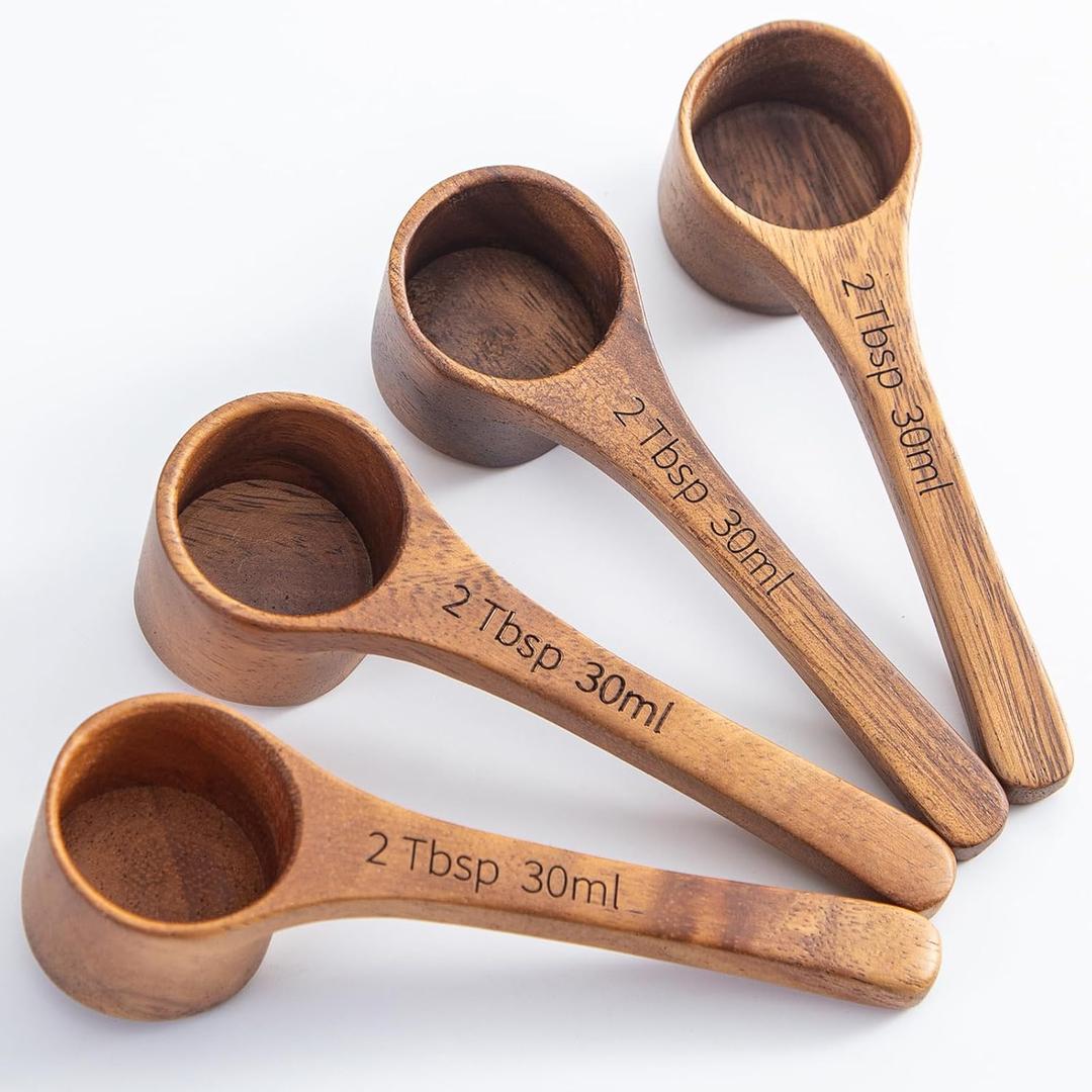 4PCS-Wood Scoop Acacia Wooden Scoops Solid Multipurpose Coffee Scoops for Jars Small Wood Spoon for Canisters & Bath Salts & Seasoning -2 Tbsp