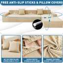 ZNSAYOTX Sectional Couch Covers, Stretch Jacquard Slipcovers with Elastic Bottom for L-Shape Sectional Sofa, 2 Pcs Pet Friendly Modular Sofa Protector (3 Seat Couch + 3 Seat Chaise, Light Beige)