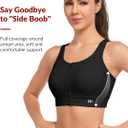 Yvette Front Closure Sports Bras for Women High Support Large Bust Supportive Racerback Sports Bra for Running (Black, L)