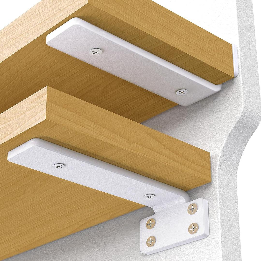 VANCASTLE Shelf Bracket, Floating Shelf Bracket 6 Inch, 6 Pack Heavy Duty Shelf Brackets, Metal Wall Shelf Brackets with 1/5 Inch Thick and Holds 160+lb, Brackets for Wood Shelves, White