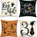 Bonhause Halloween Pillow Covers 18 x 18 Inch Trick or Treat Spooky Black Cat Bat Decorative Pillow Cases Soft Velvet Cushion Covers for Couch Sofa Bed Fall Holiday Halloween Decor Set of 4