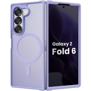 Magnetic Case for Samsung Galaxy Z fold 6 Case, Slim Translucent Matte Phone Cover with Shockproof TPU Frame & Scratch-Resistant PC Back, Strong Magnetic Ring, Lavender Purple
