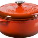 Lodge Essential Enamel Cast Iron Dutch Oven - Perfect for Bread Baking, Braising, Marinating & Slow Cooking - Features Moisture-Sealing Lid & Dual Handles - Kitchen Essentials - 6 Quarts - Poppy