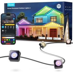 Govee Permanent Outdoor Lights 2, 100ft RGBIC Outdoor Lights with 72 LED Lights, IP67 Waterproof, 100 Scene Modes with 40lm White for Outdoor Decorations, Works with Alexa, Google Assistant, Black