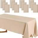 Preboun 12 Pack Wedding Rectangle Linen Tablecloth Bulk 60 x 102 Inch Polyester Faux Linen Tablecloths Washable Burlap Tablecloth for Birthday Farmhouse Dining Table Party (Natural Color)
