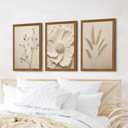 JLTULT Beige Floral Wall Art Set of 3, Solid Wood Frames, 20 x 30 in Each