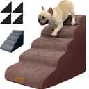 Dog Stairs & Pet Ramp for Small/Large Dogs to High Beds/Couches - 5 Steps 24-inch Height for 18-30 inch Furniture, 2 Washable Covers (Brown, Grey), Non-Slip Balanced 33D Design for Old Dogs & Cats