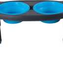 Dexas Pets Adjustable Height Double Pet Feeder, Pro Blue