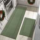 BEQHAUSE-Kitchen-Rugs-Non-Slip-Kitchen-Mats-for-Floor Machine Washable Kitchen Rugs 2 Pieces Kitchen Carpet Runner with TPR Backing,Green,24x35inch/24x60inch