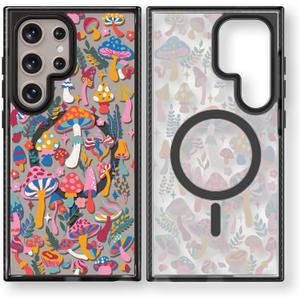 Magnetic for Samsung Galaxy S24 Ultra Magsafe Case Cute Aesthetic - Fashion Funny Mushroom Jungle Print Cover - Durable Shockproof Protective Phone Case 6.8" Black