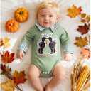 Ritatte Infant Baby Boy Girl Thanksgiving Outfit Funny Turkey Romper Bodysuits Plaid Collar Long Sleeve Onesie Fall Clothes (912Months, Green)