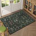 Vintage Floral Small 2x3 Rugs for Entryway, Washable Area Rug for Entrance,Non-Slip and Low Pile Thin Throw Carpet for Kitchen Floor, Front Door Indoor Door Mat, Bathroom, Bedroom Bedside, Beige Red (Deep Green)