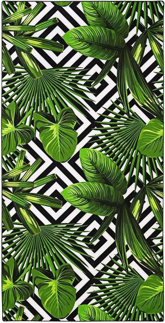Oversized Beach Towel Quick Dry Sand Free Lightweight Microfiber Beach Towels for Swim Pool Camping Travel, Palm Leaf & Diamond Grid, 36"x72"