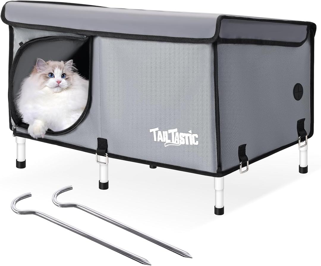 Outdoor Cat House Elevated,Insulated Feral Cat House Outdoor for Winter,Waterproof Cat Bed with Cozy Cushion (Grey, Large)