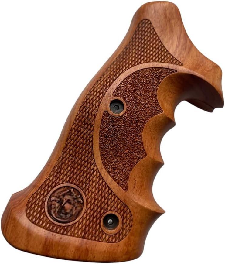 New Hardwood Grip Compatible with Taurus Compact Frame Tracker/Judge  Rough Texture & Checker Engraved #TRACKER05, Brown