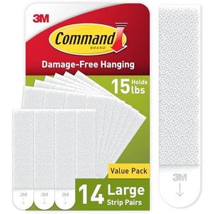 Command 15 lb Large Picture Hanging Strips 14 Pairs (28 Command Strips), Damage Free Hanging Picture Hangers, No Tools Wall Hanging Strips for Home Decor, White Adhesive Strips