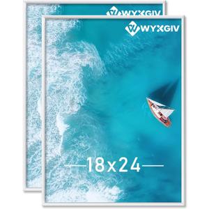18x24 Picture Frame Set of 2, Scratch-Proof White Frame Lightweight yet Sturdy Display Poster Artwork 18 x 24 Horizontally/Vertically - Slide-In Strips|2 Packs|White|18"x24"