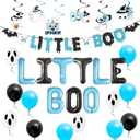 Halloween Little Boo Baby Shower Decorations for Boy Little Boo Party Supplies Halloween Ghost Balloons for Blue Spider Web Party Blue Black halloween Boy Baby Shower Decorations